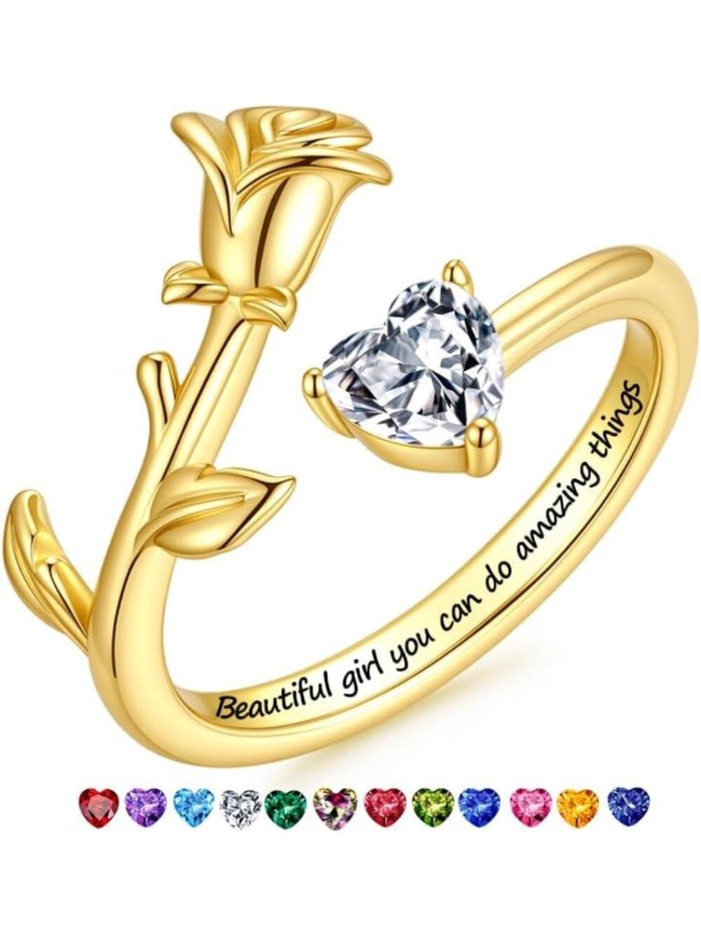 14K Gold Plated Heart Birthstone Ring for Women & Girls - Elegant Jewelry Gift